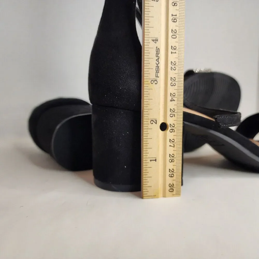 NIB MADDEN NYC WOMENS BLACK SZ 10 RHINESTONE ILLIE CITY BLOCK HEEL STRAPPYSANDAL